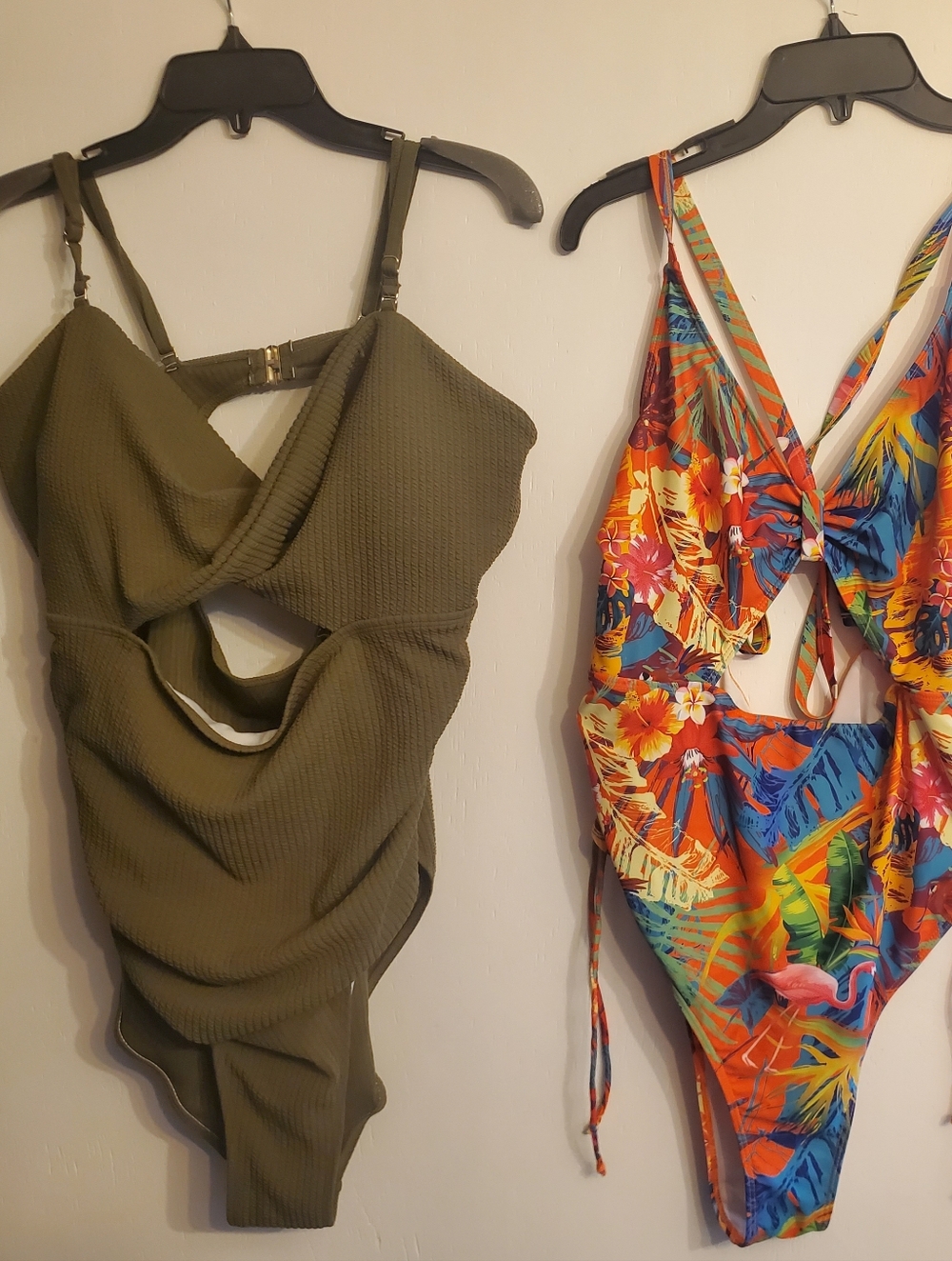 Plus Size - Hunter Green Ribbed Swimsuit And Multi Colored Suit
